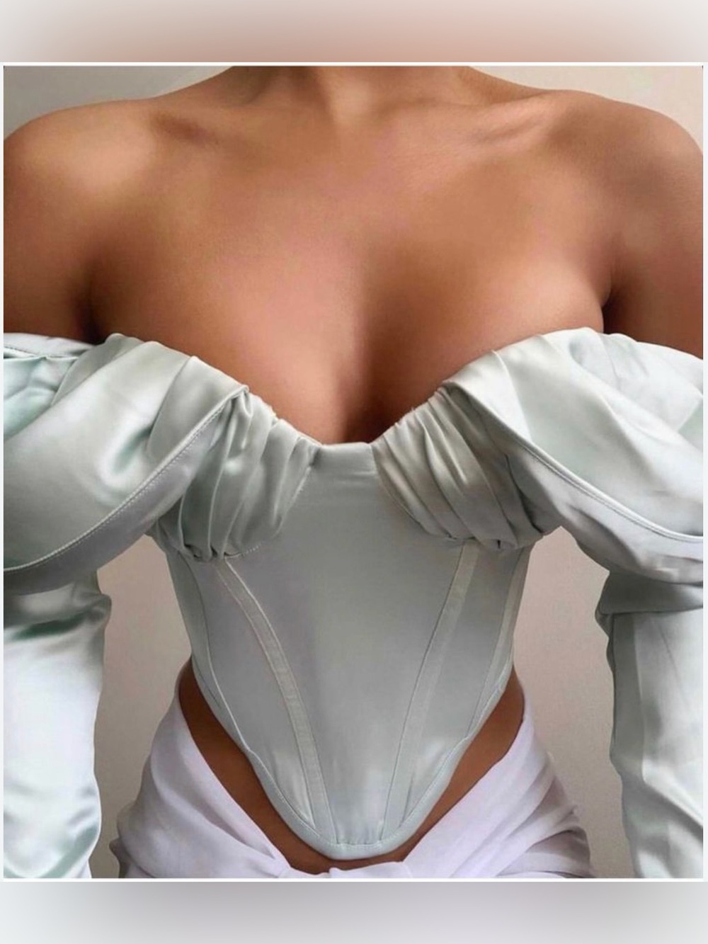 Miss Circle Off Shoulder Long Sleeve Satin Draped Corset Top MEDIUM